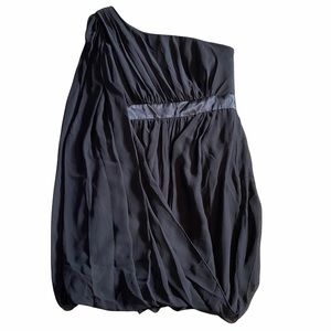 Aidan Mattox black one shoulder chiffon drape mini dress 4